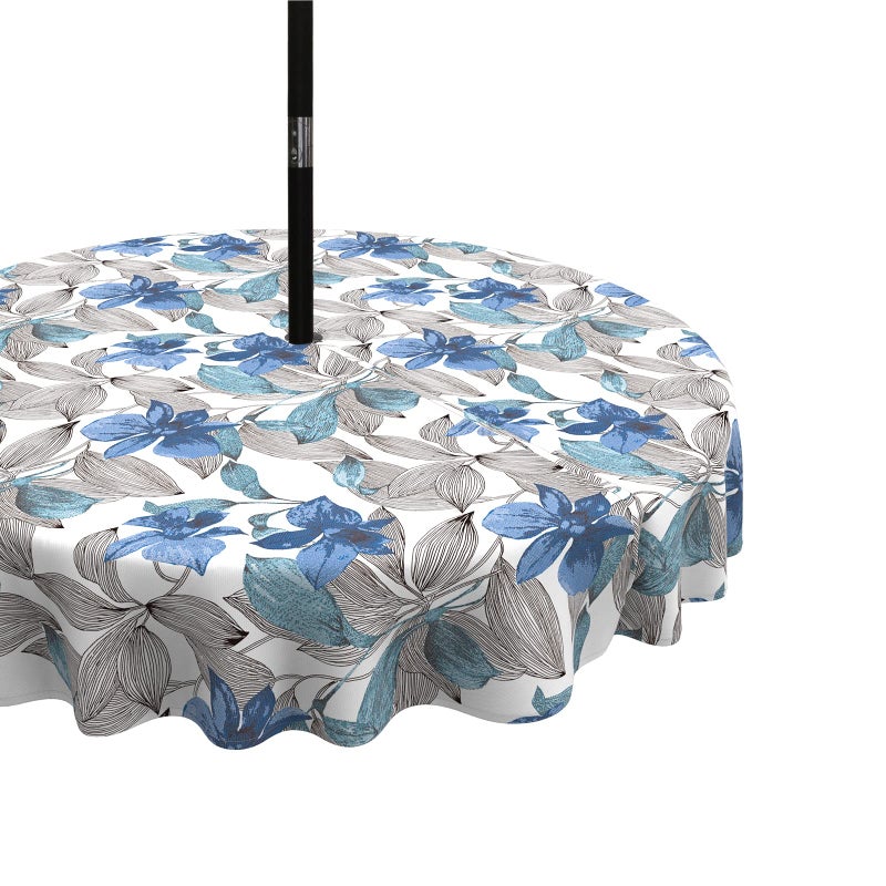 LVTXIII Outdoor Tablecloth with Umbrella Hole and Zipper  60 Inch Water-Repellent Patio Table Cloth  Round Table Covers for Backyard Garden  Clemens Noir Blue - Image 1